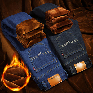 男士秋冬加绒牛仔裤直筒裤休闲裤工作裤男裤