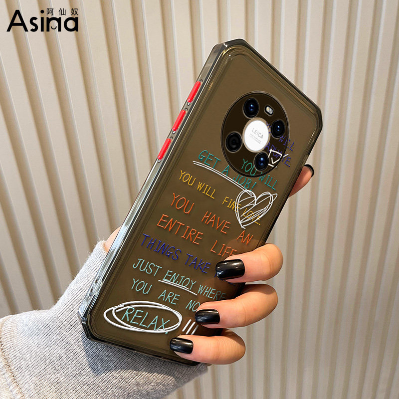 Tide card English Huawei mate40pro mobile phone protection shell cute women's section mate30pro protective sleeve 40pro full pack anti-fall mesh red new 40e frosted silicone mt3