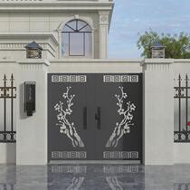 Iron Art Villa Courtyard Gateway External Garden Single Double Open Door Laser Engraving Baking Varnish Stainless Steel Gate Custom