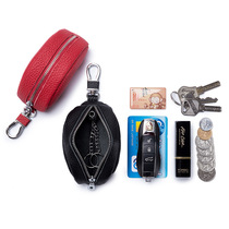 Large capacity key bag multifunction female zipper genuine leather three-in-one mouth red zero money coin bag key bag men
