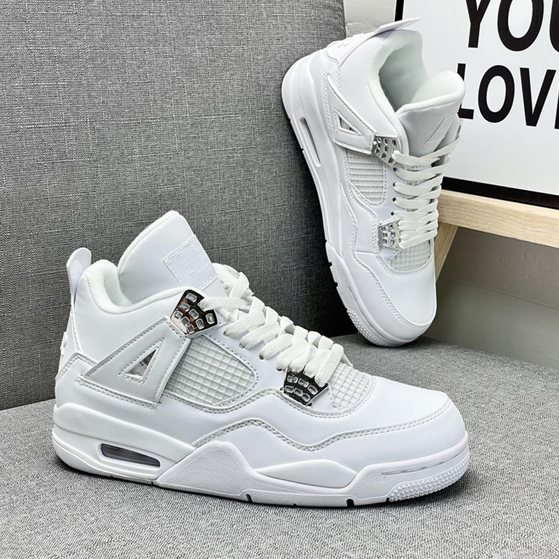 Aj4 Silver Metal Pure White Gray Pink Retro Jordan 4 Basketball Shoes Midnight Blue Sports Shoes Men's Shoes Women's Shoes Aj4 Silver Metal Pure White Gray Pink Retro Jordan 4 Basketball Shoes Midnight Blue Sports Shoes Men's Shoes Women's Shoes