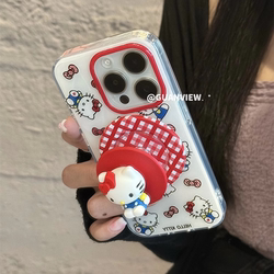 INS 3 차원 대학 바람 Katie Cat Magnetic Ambertion Bracket iPhone에 적합한 iPhone 16Promax Apple 15 휴대 전화 케이스 14 이중층 프로세스 13 KT16Pro 가을 보호 케이스