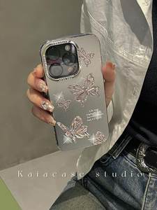 High-end crystal butterfly is suitable for apple 14promax mobile phone case iphone13 new 11 double-layer printing 12 electroplating hard shell 14pro women's anti-drop apple 13 protective cover