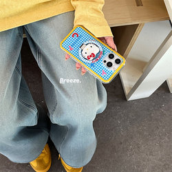INS 스타일의 틈새 블루 격자 무늬 편지 KT 고양이 iPhone 16Promax Apple 15 휴대 전화 케이스 16Pro 13/14Promax 방지 보호 케이스 16 Personale Creative Stand