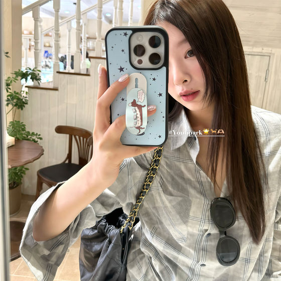 INS 귀여운 소녀 잉크 튀는 별 Damask Dog Stand 15 16Pro Apple 16 Promax 휴대 전화 케이스 iPhone 16에 적합