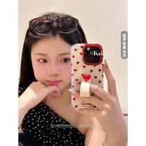 Korean style retro red love ring buckle suitable for iphone15promax mobile phone case apple 15 new 13 double layer 14promax female 13pro creative simple apple 1