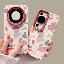Suitable for Huawei mate60pro mobile phone case high-end p60pro leather pattern mate40pro cute Christmas cat mate50pro personalized creative p50p