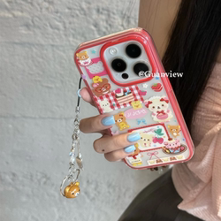 INS 슈퍼 귀여운 디저트 요리사 편안한 곰 벨 펜던트 iPhone 16Promax Apple 15 휴대 전화 케이스 14Pro 귀여운 일러스트레이션 13 2 인원 안티 폴 16 소프트 세트