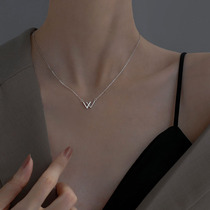 Letter W sterling silver necklace female ins cold style simple light luxury niche French temperament Lady choker do not fade