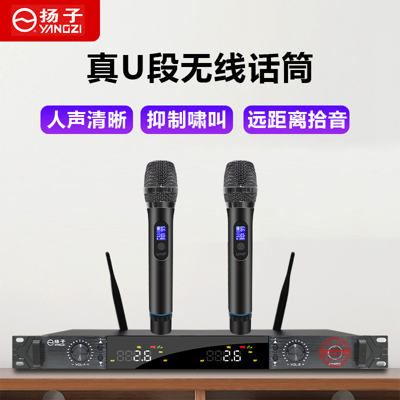 Yangzi metal wireless microphone one for two U-segment stage conference karaoke microphone dynamic professional microphone