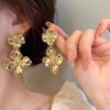 925 Silver Needle Light Luxury Gold Flower Tassel Earrings for Women, Exaggerated Metal High-End Earrings, Versatile and Elegant Ear Accessories