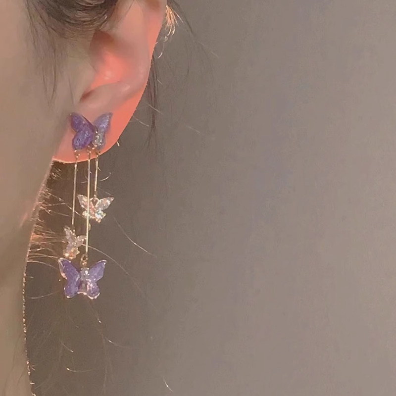 925 Silver Needle Super Fairy-Like Purple Butterfly Earrings for Women, Unique and Fashionable Niche Design, High-End Earrings, New Style