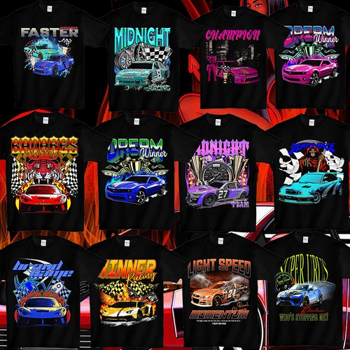 Мультяшный оригинальный гоночный автомобиль, дизайнерская футболка в стиле хип-хоп, европейский стиль, короткий рукав, оверсайз