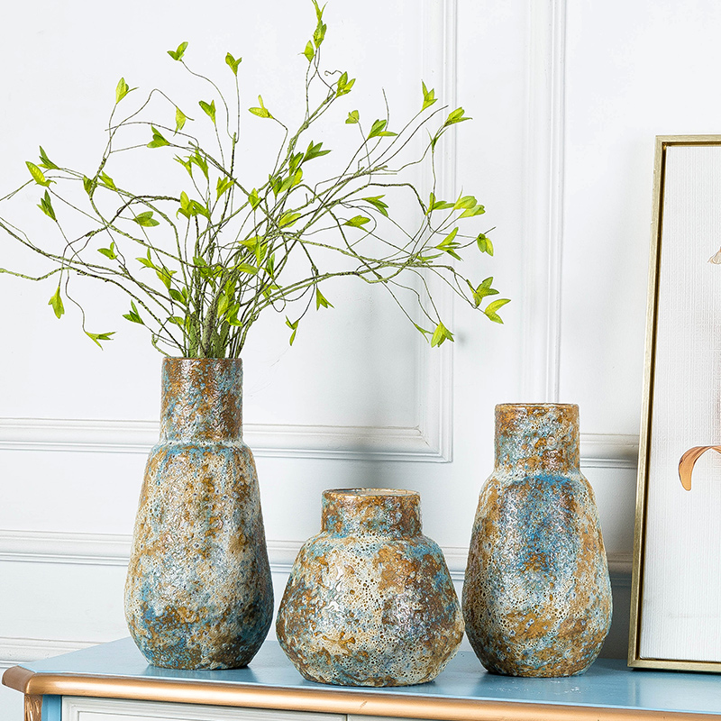 Jingdezhen ceramic vase three-piece desktop vase retro nostalgic simple modern flower pot living room bedroom decoration