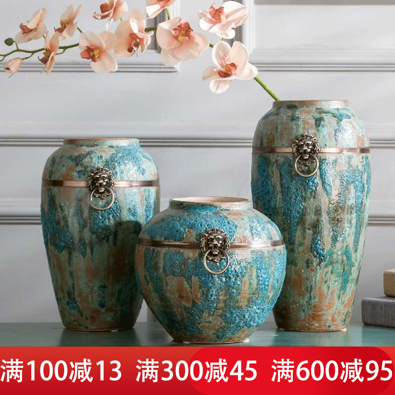 Jingdezhen Ceramic Vase Retro Coarse Pottery Pottery Jar Full Of Stars Dry Flower Vase New Chinese Living Room Flower Arrangement Pendulum