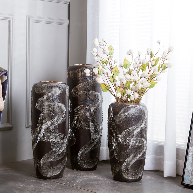 Jingdezhen Large Vase Modern Simple Mediterranean Retro Nostalgic Flower Pot Message Living Room Decoration