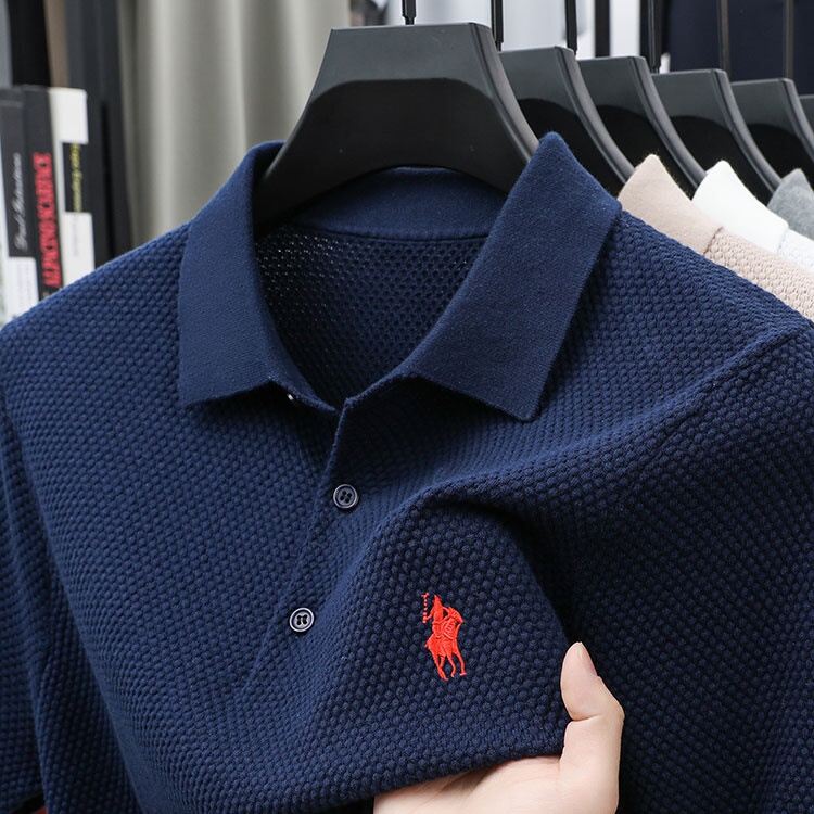 Summer Pineapple Pattern Short-Sleeved T-Shirt for Men 100% Cotton Breathable Polo Shirt Pure Color Lapel Knitted Half-Sleeved Top