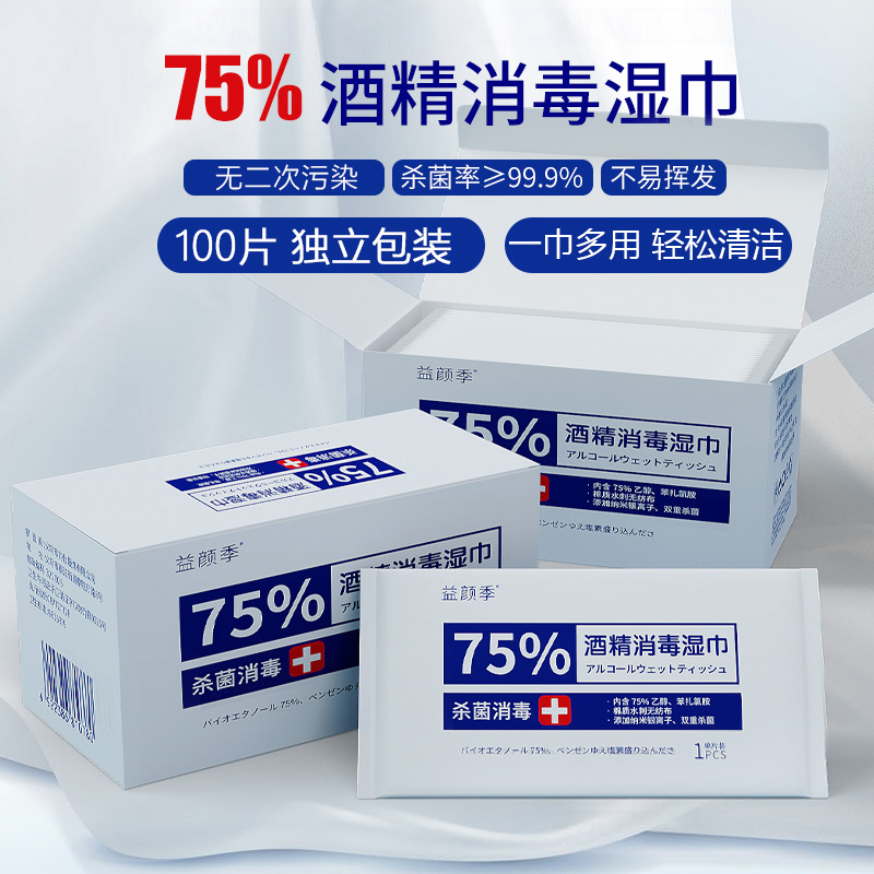 75% Alcohol Wet Wipes Individually Packaged Household Germicidal Sanitised Portable Packet With 100 Sheets Disinfection Wet Wipes
