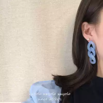 South Korea earrings 2020 New Tide temperament Net red senior niche chain jelly ear needle earrings Blue Wild Wild