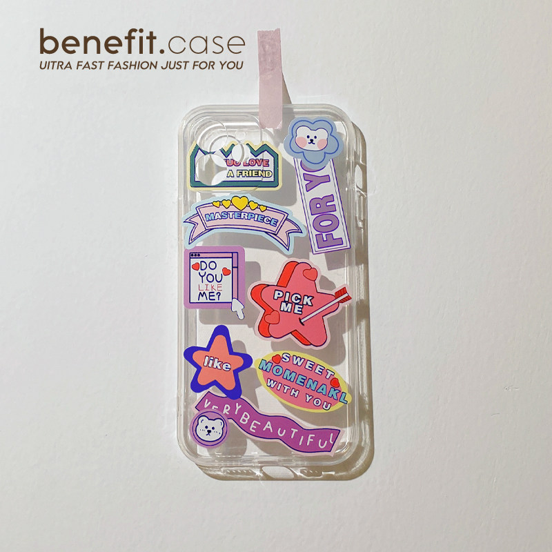 Benefit cartoon creative star label bear apply Apple 13promax full transparent mobile phone protection shell iphone12mini protective sleeve xsmax personality xr