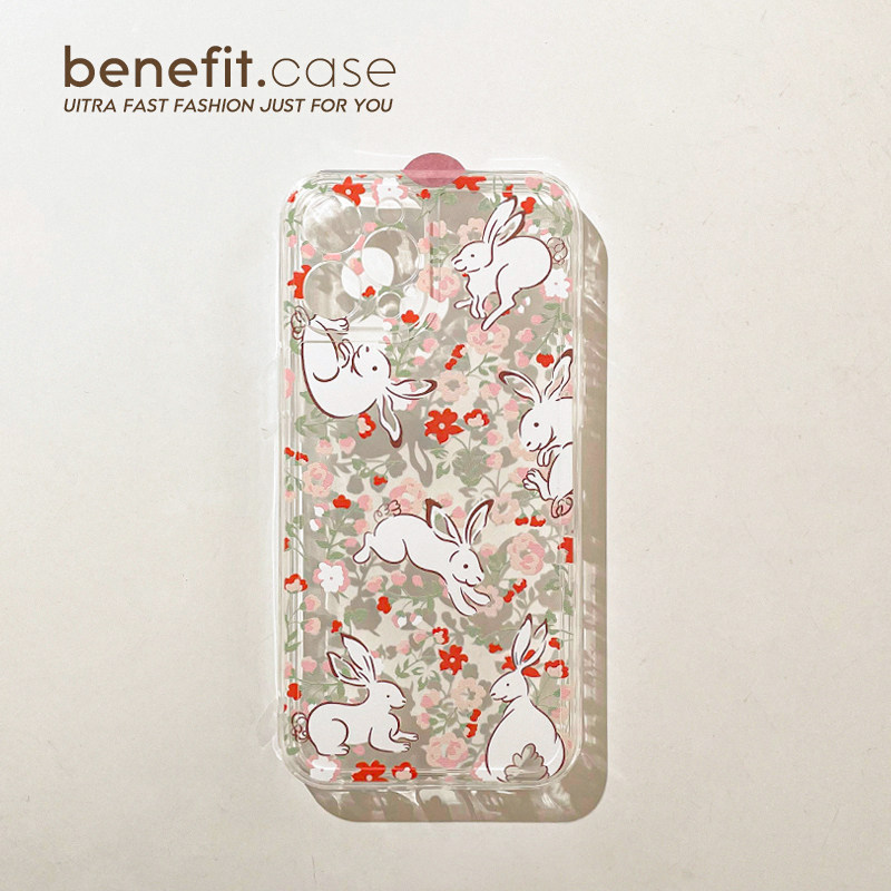 Benefit Katinins flower bushes Bunny rabbit applies Apple 13promax mobile phone soft-shell iphone12mini