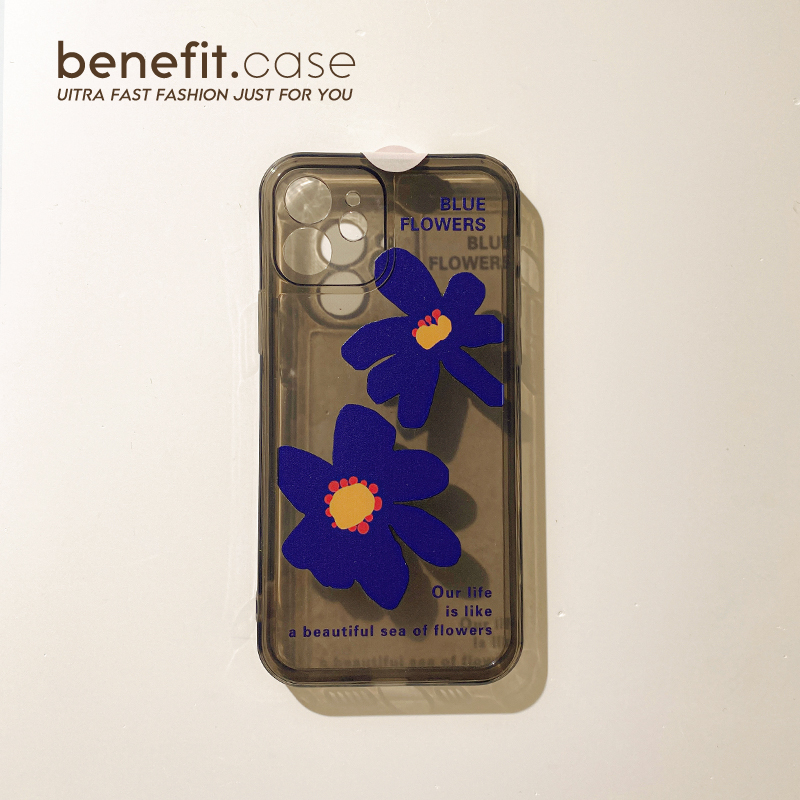 Benefit Cline blue flowers apply to Apple 13 promax mobile case of a simple iPhone 12 Japanese Korean wind 14 promax soft 11 original xsmax