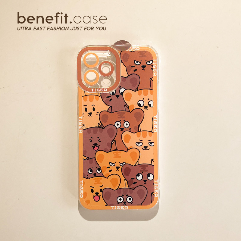 Benefit cartoon tiger heaps apply Apple 13promax anti-fall mobile phone protection shell iphone12mini protective sleeve xsmax full package xr transparent 8pl