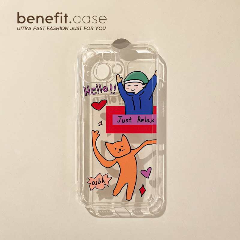 Benefit cartoon fun kitty applies Apple 13promax anti-fall mobile phone protection shell iphone12 protective sleeve xs full package xr transparent 8plus advanced 7p