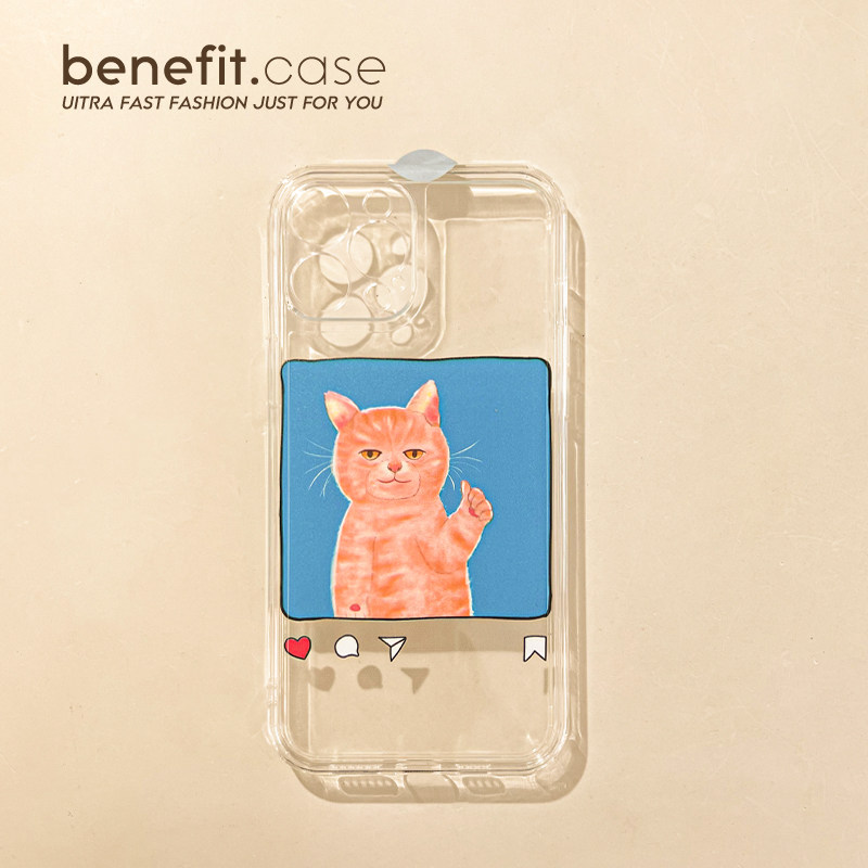 Benefit cute to blame for orange cat applicable apple 13promax mobile phone protection shell iphone12 transparent mini anti-fall xsmax cartoon xr interesting 8