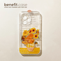 Benefit oil painting ins a basin of sunflower apply Apple 13promax mobile phone shell iphone12mini soft