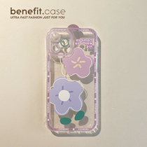 Benefit brief Purple Blue Flowers apply Apple 13promax mobile phone shell iphone12mini protective sleeve xsmax little fresh xr transparent 8plus