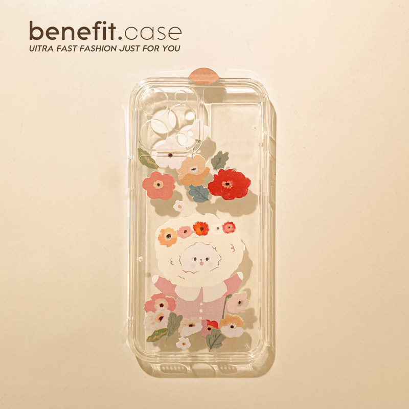 Benefit cartoon Korean style flower lamb is suitable for Apple 13promax mobile phone shell iphone12 transparent soft 14promax cute 11 female xsmax creation
