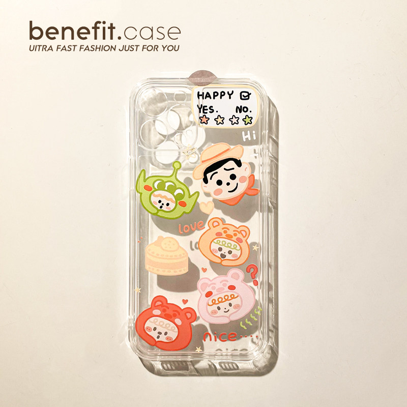 Benefit cute fat face headgear applicable Apple 13promax mobile phone protective shell iphone12 transparent mini