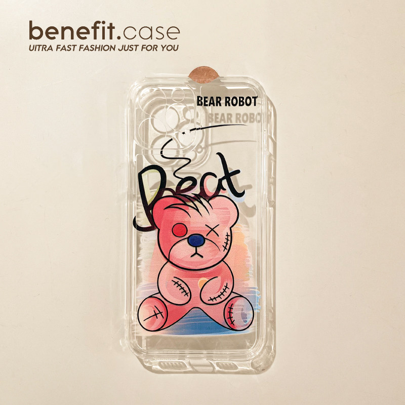 Benefit Japan-ROK Colorful Painted Graffiti Bear applies Apple 13promax mobile phone protection shell creative iphone12mini transparent xsmax lovers xr cute