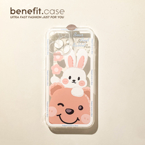 Benefit Cartoon Stack Loving Bear Rabbit applies Apple 13promax mobile phone shell iphone12mini soft