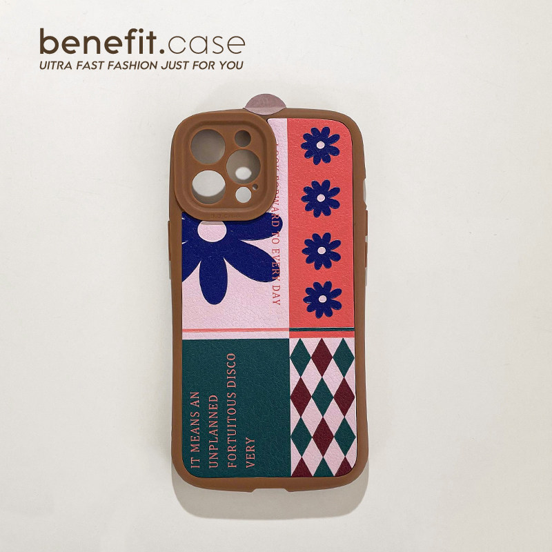 Benefit Korean wind rhombus splicing flowers apply Apple 13promax mobile phone protective shell retro iphone12mini literary and artistic wind xsmax brief xr silicone gel