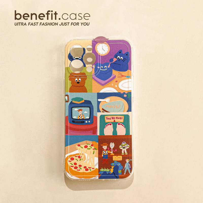 Benefit cartoon character applies Apple 13promax mobile phone protection shell creative iphone12 transparent mini Japan-ROK xsmax cute xr kitty 8