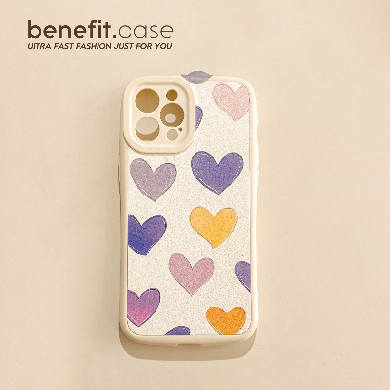 Benefit Japan-ROK yellow purple love applies Apple 13promax mobile phone protection shell iphone12 silicone mini oil painting xsmax full package xr brief about 8pl