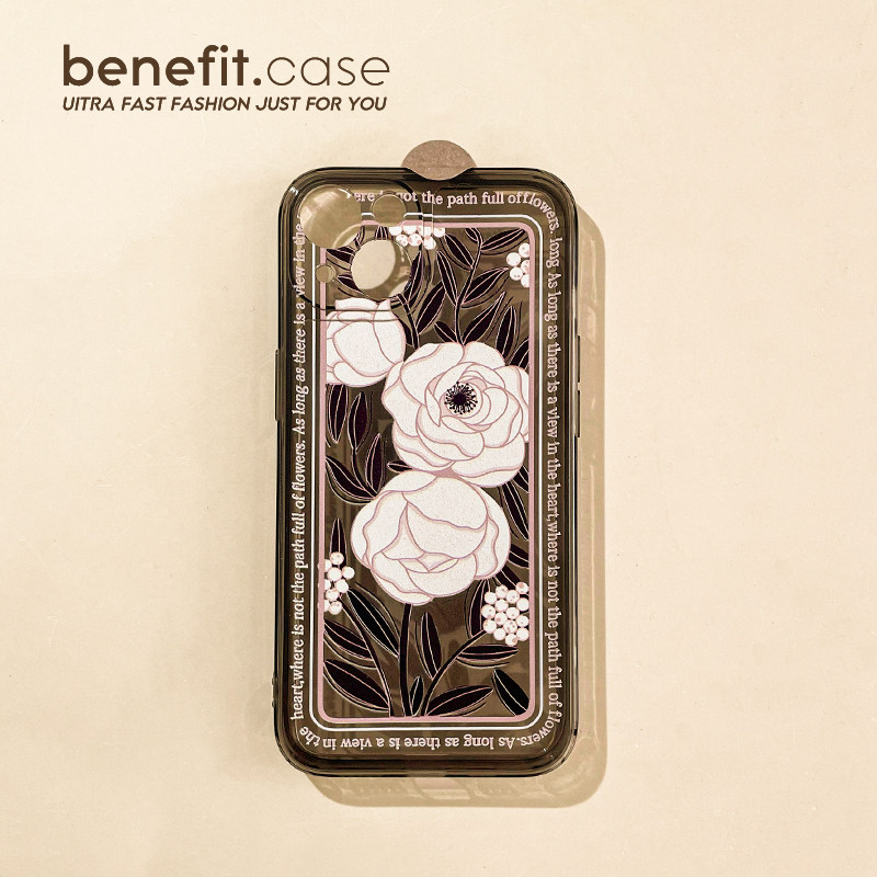 Benefit retro art style tea flowers apply Apple 13promax mobile phone protective shell iphone12 soft silicone gel