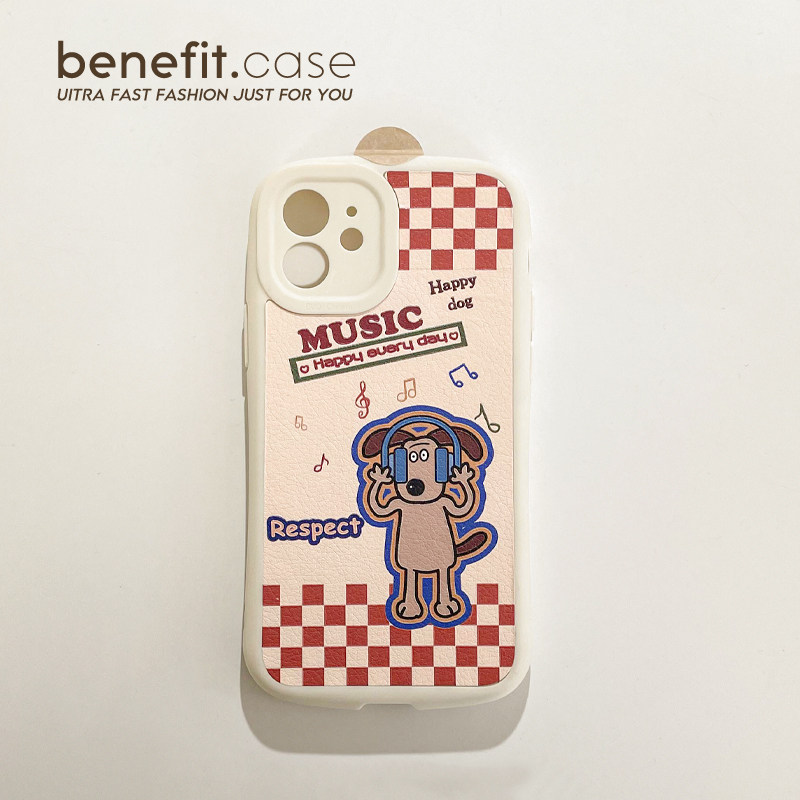 Benefit Japan-ROK cute music dog applies Apple 13promax mobile phone protection shell cartoon iphone12mini creative xsmax grain xr silicon