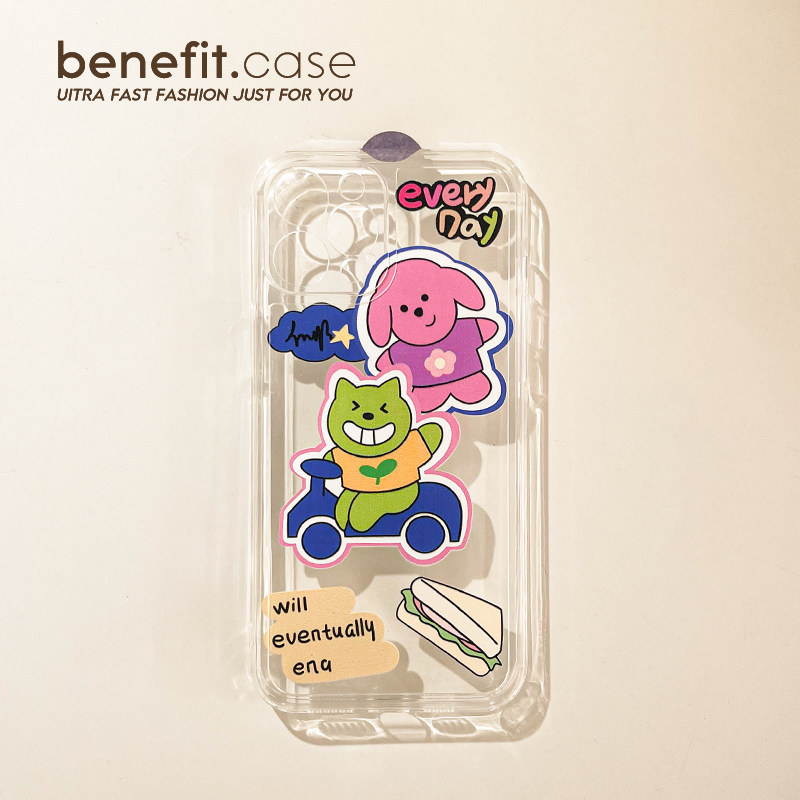 Benefit Japan and South Korea ins funny cat puppy suitable for apple 13promax mobile phone protective shell cartoon iphone1214promax transparent 11 xs