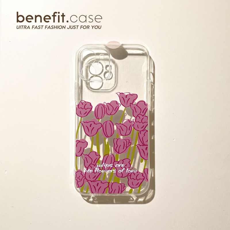 Benefit Korean wind tulip application Apple 13promax mobile phone protection shell elegant iphone12mini minimalist xsmax transparent xr art 8plu