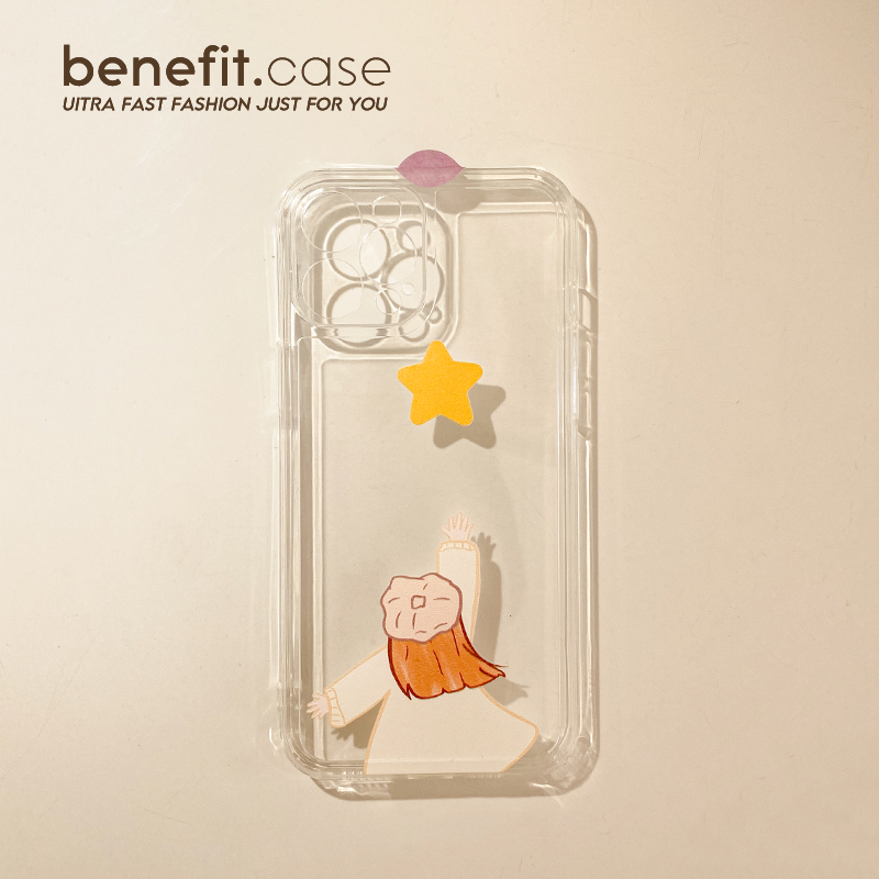 Benefit Japan-ROK cartoon picking up girl applies Apple 13promax mobile phone protection shell minimalist iphone12mini transparent xsmax cute xr soft 8p