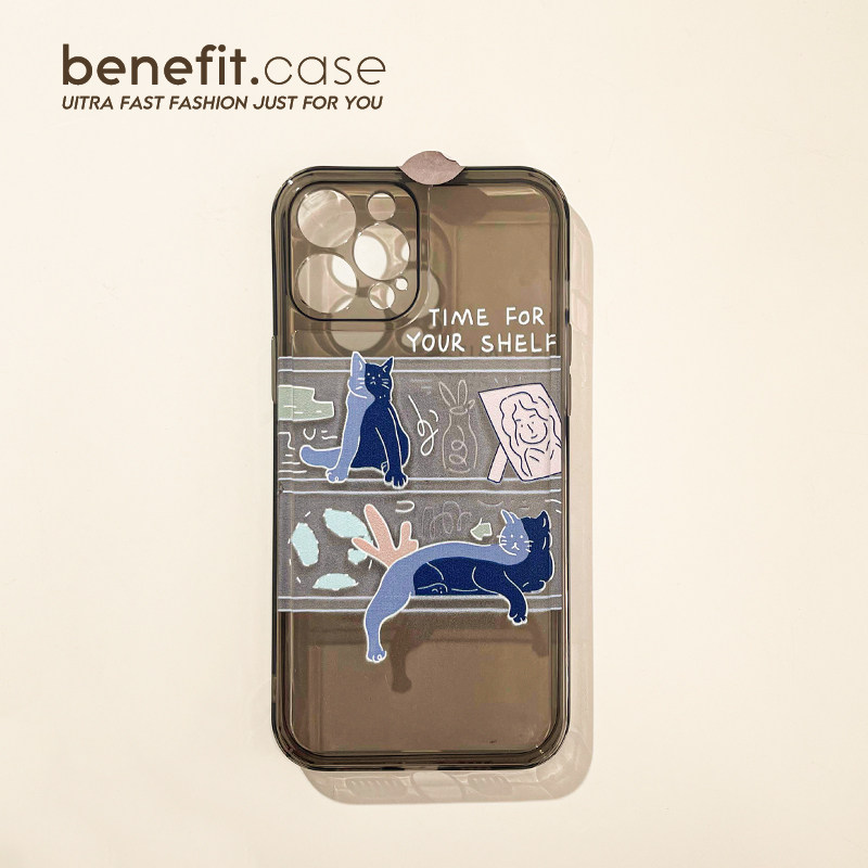 The cat on the Benefit Japan-ROK Ins bookshelf applies Apple 13promax mobile phone protection shell cute iphone12mini overdraft xsmax advanced xr soft