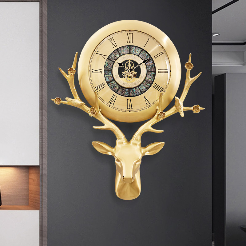 Light luxury red brass deer clock watch modern atmosphere household clock decorated clock wall with European-style living room