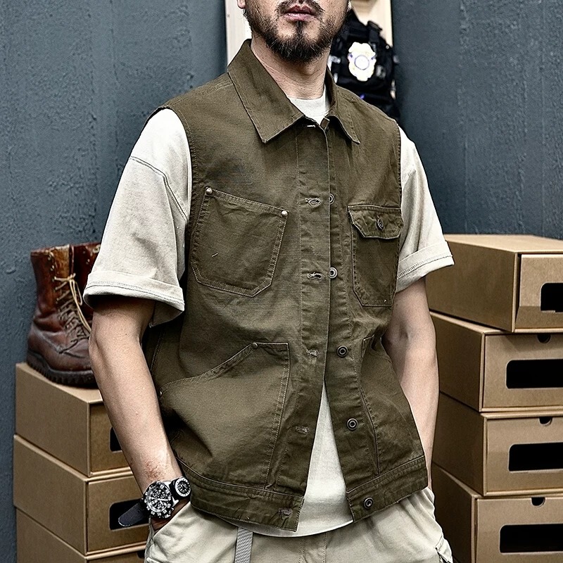 It Ins Trendy Brand Retro Workwear Multi-Pocket Vest Men's Outdoor Tactical Functional Sleeveless Jacket Vest Coat