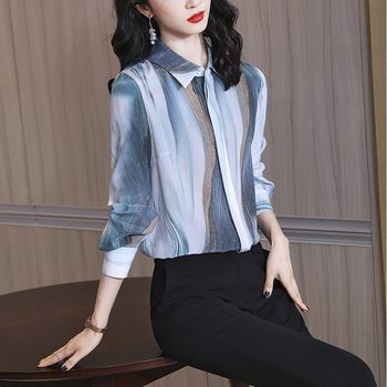 Foreign trade big-name export withdrawal cut label broken code clearance silk shirt mulberry silk long-sleeved shirt printed top women