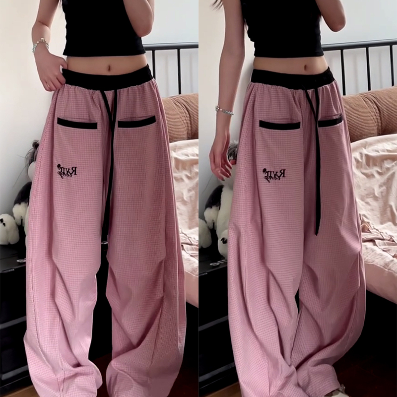 American Retro Pink Cargo Pants for Women, 2026 Spring/Summer New Style, Loose Dopamine Texture Casual Sweatpants