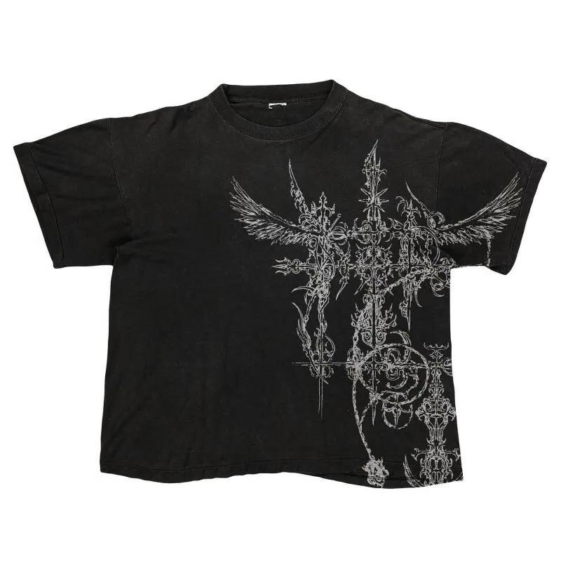 Subculture Melanin Tattoo Print Vintage Gothic Tattoo Artist Short-Sleeve T-Shirt Loose Casual Street Versatile Top Subculture Melanin Tattoo Print Vintage Gothic Tattoo Artist Short-Sleeve T-Shirt Loose Casual Street Versatile Top
