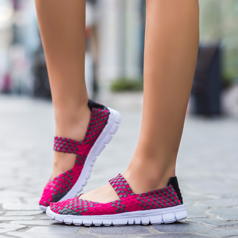 Rose Red21 new pattern light Flat shoes Hot money Elastic band leisure time Woven shoes Women's shoes Big size Flat bottom Mom shoes